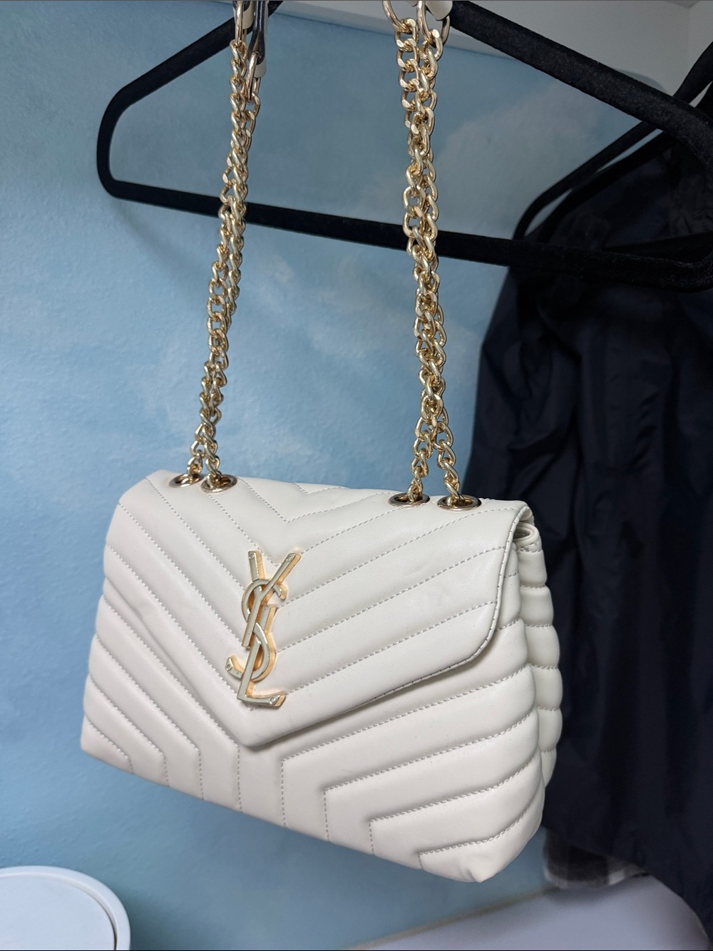 Cream Quilted Shoulder Bag with Gold Chain not designer bag
